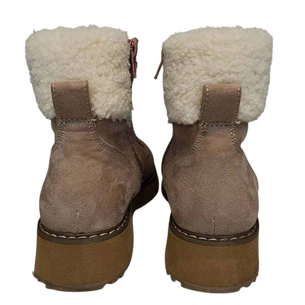 Madden Girl Boots sz 4‎ Girls 5.5 Wom KIMBER Hike Combat Beige Faux Suede Sherpa